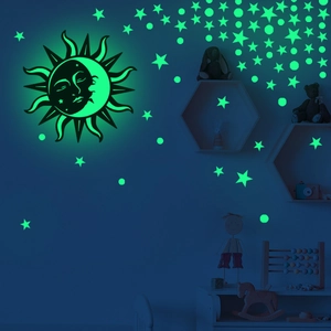 Glow In The Dark Luminous Wall Stickers PVC Sun Moon Stars Dots Decals For Children Bedroom Nursery Home Decoration