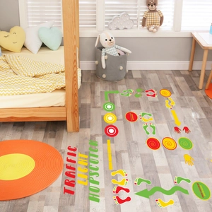 Self-adhesive traffic light hopscotch floor stickers with handprints and footprints