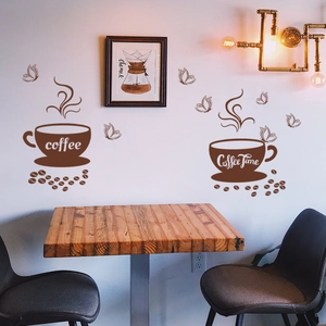 Coffee Time creative wall stickers with cups and beans for cafe lounge decor