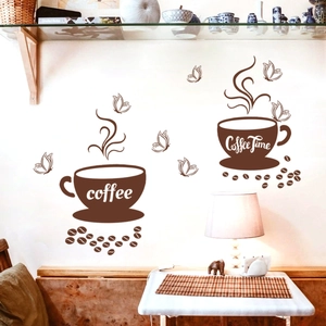 Coffee cup wall stickers with butterflies and beans for coffee bar wall decor