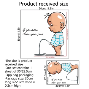 Cartoon boy funny warning toilet sticker with clean your piss slogan 30x22.5cm size