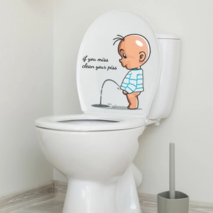 Funny cartoon boy toilet lid decal with If you miss clean your piss warning text sticker
