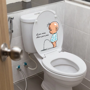 Funny cartoon boy waterproof toilet lid sticker with 'if you miss clean your piss' text