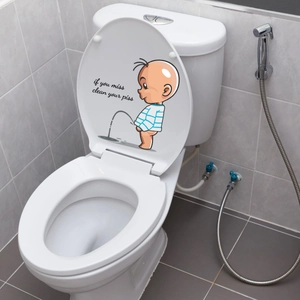 Funny bathroom toilet seat sticker with cartoon boy and humorous waterproof quote