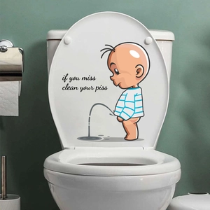 Cartoon boy waterproof toilet seat sticker with If you miss clean your piss text