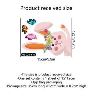 Colorful Easter bunny and butterfly wall stickers for living room decor 15x12cm