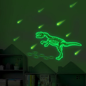 Luminous dinosaur skeleton wall decal with glowing meteor stickers for kids' bedrooms