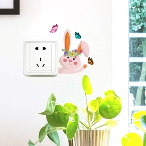 Easter Bunny Butterfly Wall Sticker PVC Waterproof Cartoon Switch Decal Home Decoration