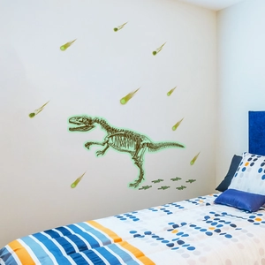 Glow in the dark dinosaur skeleton wall stickers with meteors for kids bedroom decor