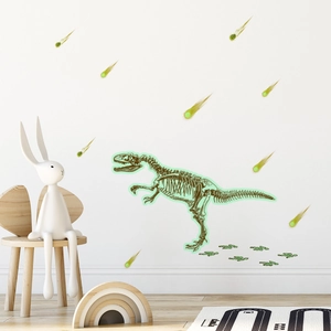 Luminous dinosaur skeleton wall stickers with meteor trail decals for kids' room decor