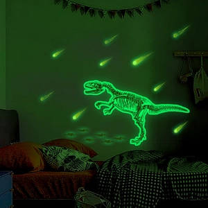 Luminous glow-in-the-dark dinosaur skeleton wall stickers for kids' bedroom wall decor