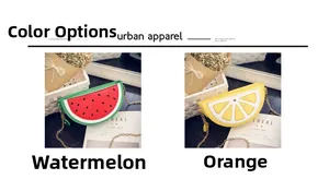 Detail of fruit-shaped mini crossbody bags in watermelon and orange leather styles