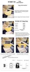 Size chart and interior view of the lemon slice shoulder bag with crossbody strap