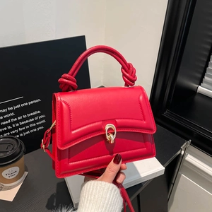 Women Urban Minimalist PU Leather Shoulder Bag Knot Handle Metal Lock Underarm Handbag Solid Color Elegant Commuting Bag
