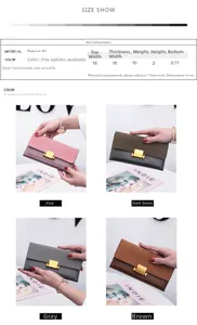 Detaillierte Größentabelle für minimalistische PU-Leder Damengeldbörse mit 18x10x2cm Maßen