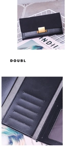 Close-up of a women's black long wallet showing inner card slots and frosted texture