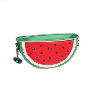 Watermelon shaped crossbody bag for women with vibrant fruit pattern and floral charm