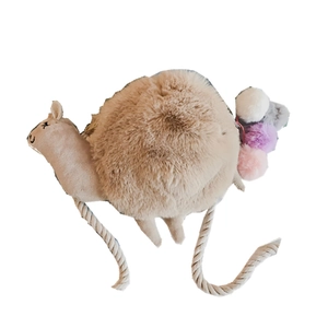 Cute lamb plush crossbody bag with colorful pom poms and soft beige faux fur material