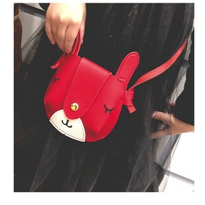 Detail of red cartoon deer crossbody bag with embroidery and metallic magnetic snap button
