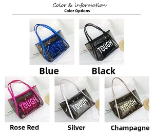 Transparente PVC-Taschen in fünf Farben mit TOUGH-Schriftzug in der Innentasche
