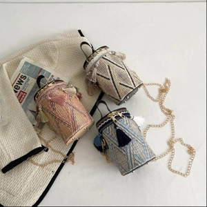 Bohemian Gewebte Zylindertasche Für Damen Ethno Quasten Eimer Umhängetasche Mit Metallkettenriemen Und Quasten