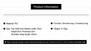 Detailed size chart for kids' mini PU leather round bag with strap measurements