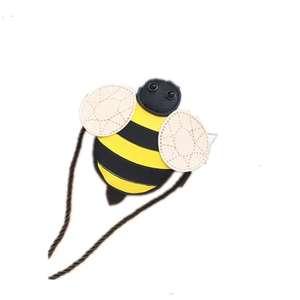 Cute cartoon bee shaped crossbody bag for kids featuring yellow and black leather details