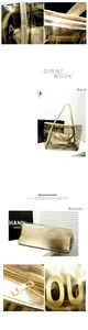 Detailansicht der transparenten PVC-Tasche mit goldenem Rand und Innentasche