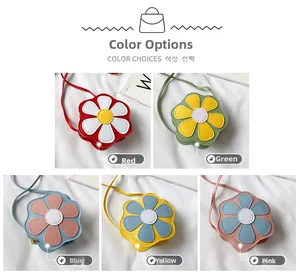 Detailed grid of mini flower-shaped crossbody bags for girls in five vibrant pastel colors