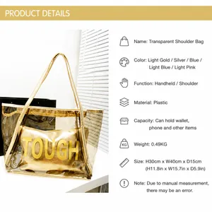 Sommerliche transparente Kristall-Tote-Bag mit goldener Innentasche für Schulter oder Hand