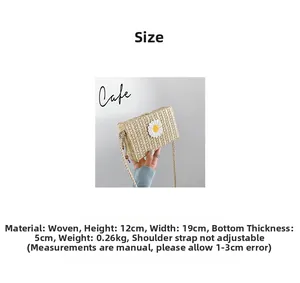 Tableau des tailles détaillé montrant les dimensions du sac à bandoulière en paille tissée