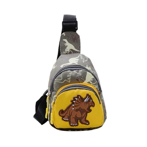 Sac de poitrine dinosaure pour enfant avec motif camouflage vert et poche jaune zippée