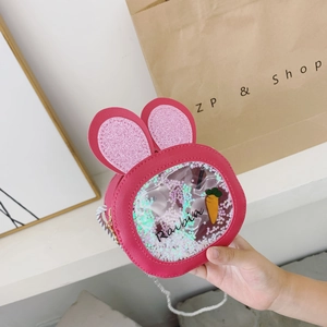 Pink rabbit ear crossbody bag for kids with sparkling sequins and carrot patterns