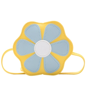 Floral mini shoulder bag for girls featuring a yellow and blue daisy design in PU leather