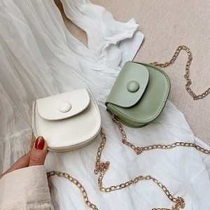 Mini PU leather half-round crossbody chain bags for girls in beige and green colors