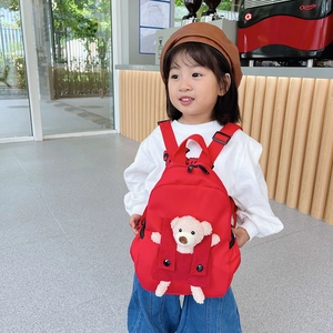 Mini zaino rosso per bambini con peluche di orsetto 3D e spallacci regolabili