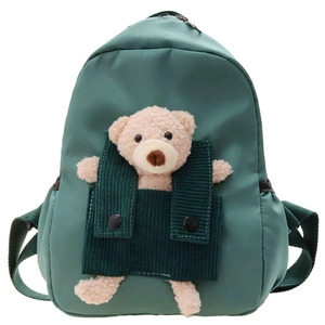 Zaino per bambini verde con tasca in velluto e orsetto di peluche per asilo e tempo libero