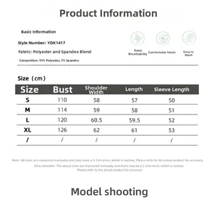 Detailed size guide for long sleeve pullover sweatshirt with fabric composition chart