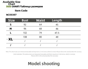 Tableau des tailles détaillé pour haut bustier femme incluant mesures buste et taille S-XL