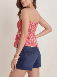 Haut tube à imprimé cachemire avec taille froncée et short en jean d'été pour femme