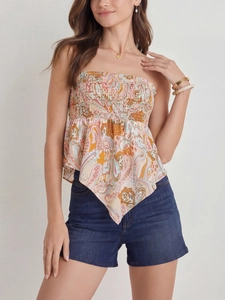 Haut bandeau à imprimé paisley pour femme avec taille froncée et ourlet irrégulier