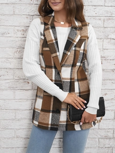 Gilet à carreaux élégant pour femmes avec boutons à simple boutonnage et motif classique
