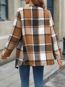 Cardigan chemise à carreaux pour femmes en tartan marron classique pour tenue de bureau