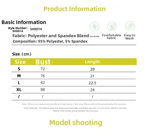 Size chart for women beach camisole with detailed measurements and fabric composition
