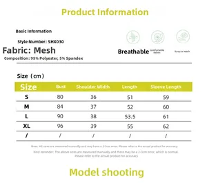 Size chart for lace top showing measurements for S to XL in polyester and spandex fabric