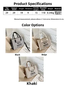 Detailed dimension guide and comparison of canvas tote bags in three colors