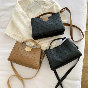 Chic geometric quilted shoulder bag and bucket crossbody purse in black and brown