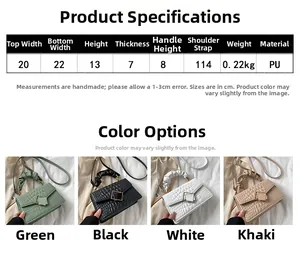 Détail de petits sacs bandoulière en cuir croco en quatre couleurs avec dimensions