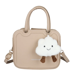 Minimalist khaki crossbody cookie bag with cute cloud pendant and top handles