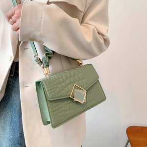 Women Crocodile Pattern PU Leather Square Crossbody Bag With Ruched Handle Metal Buckle Small Shoulder Handbag Daily Fashion Purse